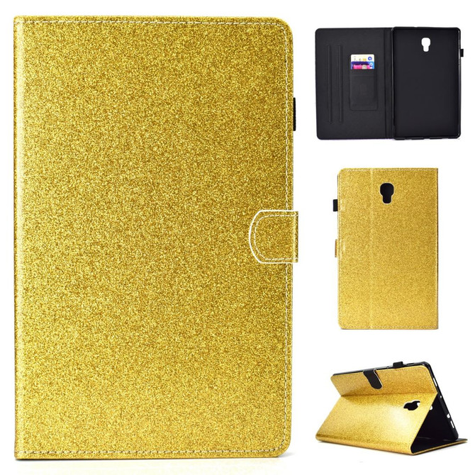 For Galaxy Tab A 10.5 T590 Varnish Glitter Powder Horizontal Flip Leather Case with Holder & Card Slot(Gold)