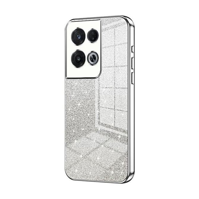 For OPPO Reno8 Pro Gradient Glitter Powder Electroplated Phone Case(Silver)