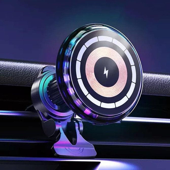 For iPhone Magsafe Magnetic Car Wireless Charger Phone Holder Light Emitting Wireless Charger, Style:  Pickup RGB Light