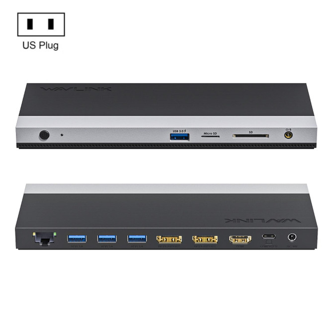 WAVLINK WL-UMD01 USB3.0 Splitter Docking Station Gigabit Ethernet / DP / HD Cable Converter(US Plug)