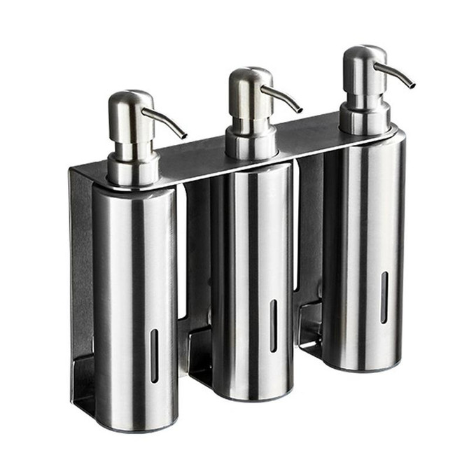 Hotel Stainless Steel Soap Dispenser Home Wall Mounted No Punch Press To Soap Bottle, Style: Round 3 Barrel