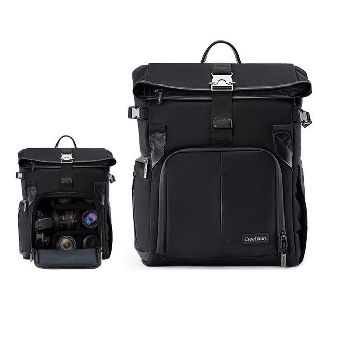 Cwatcun D95 Large Capacity Photography Backpack Shoulders Laptop Camera Bag, Size:30.5 x 18 x 38cm(Dark Black)