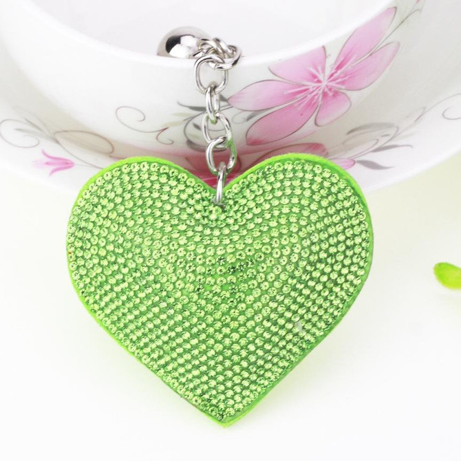 Heart Keychain Leather Tassel Gold Key Holder Metal Crystal Key Chain Keyring Charm Bag Auto Pendant Gift(green)