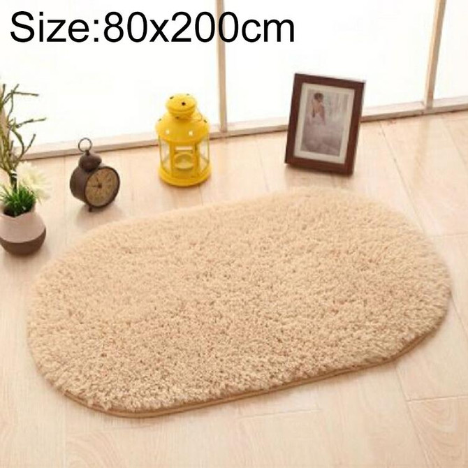 Faux Fur Rug Anti-slip Solid Bath Carpet Kids Room Door Mats Oval  Bedroom Living Room Rugs, Size:80x200cm(Light Camel)