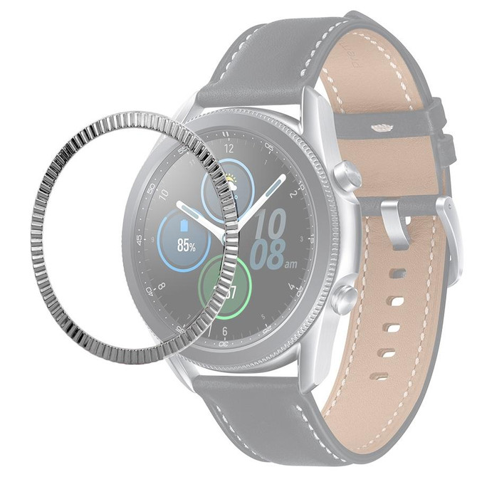 For Samsung Galaxy Watch 3 45mm Smart Watch Wave Texture Bezel Ring(Silver)