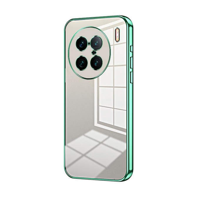 For vivo X90 Pro+ Transparent Plating Fine Hole Phone Case(Green)