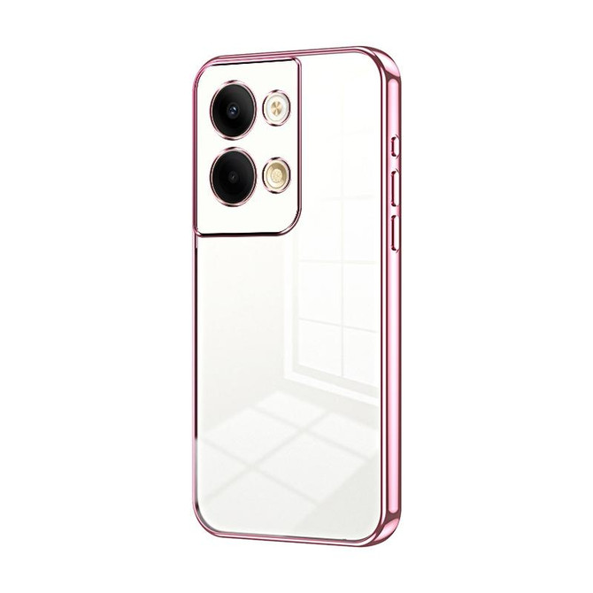 For OPPO Reno9 / Reno9 Pro Transparent Plating Fine Hole Phone Case(Pink)