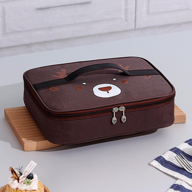 Cartoon Portable Lunch Bag Oxford Cloth Insulation Meal Bag, Style: Flat  Coffee