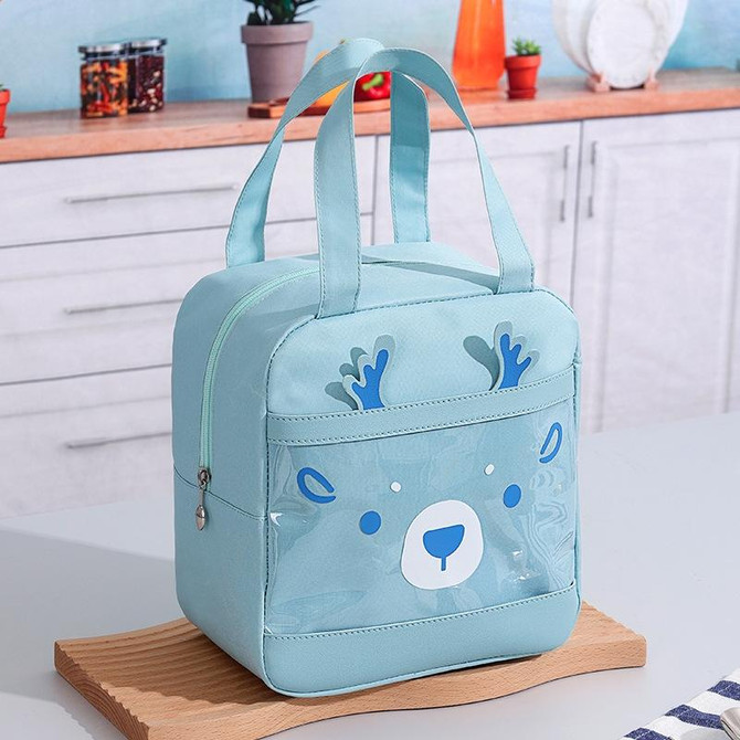 Cartoon Portable Lunch Bag Oxford Cloth Insulation Meal Bag, Style: Vertical  Blue