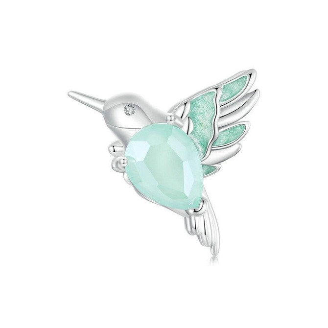 S925 Sterling Silver Platinum-plated Hummingbird Flower DIY Beads(BSC981)