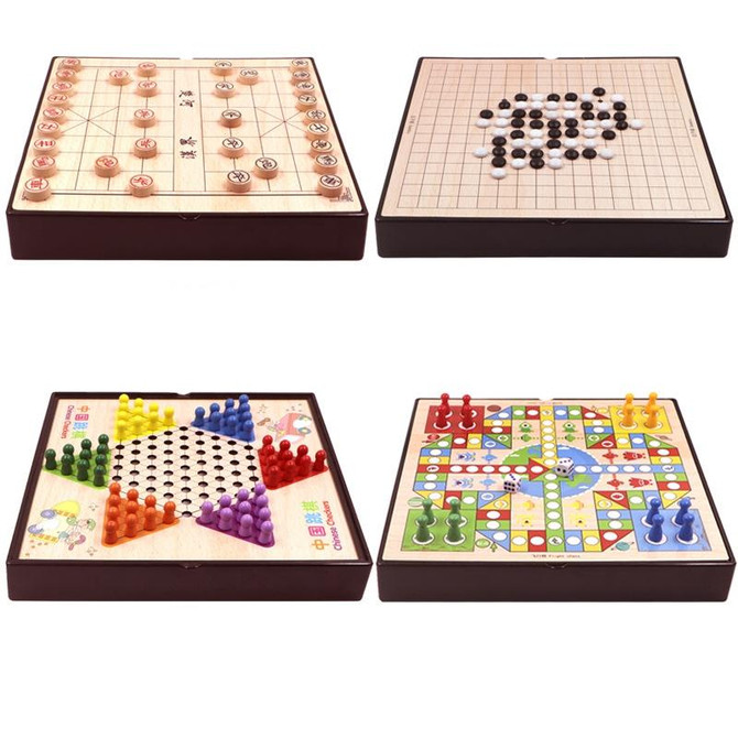 4 in 1 D Model Wooden Multifunctional Parent-Child Interactive Children Educational Chessboard Toy Set