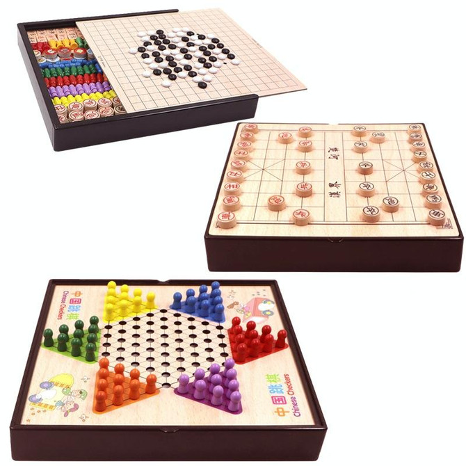 3 in 1 F Model Wooden Multifunctional Parent-Child Interactive Children Educational Chessboard Toy Set