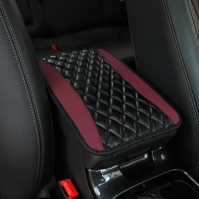 Car Center Console Cover Mat PU Leather Car Armrest Cover 32x19cm(Wine Red)