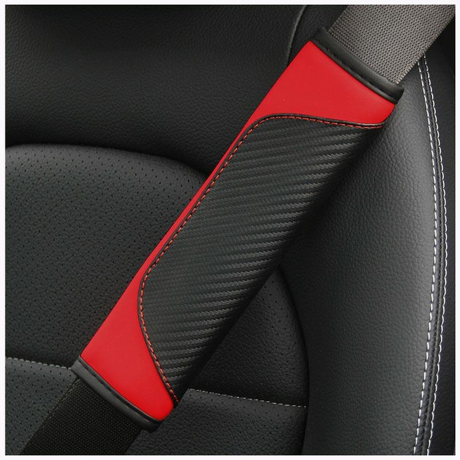 Car Seat Belt Cover Carbon Fiber Leather Auto Seat Shoulder Protection, Style: Red 