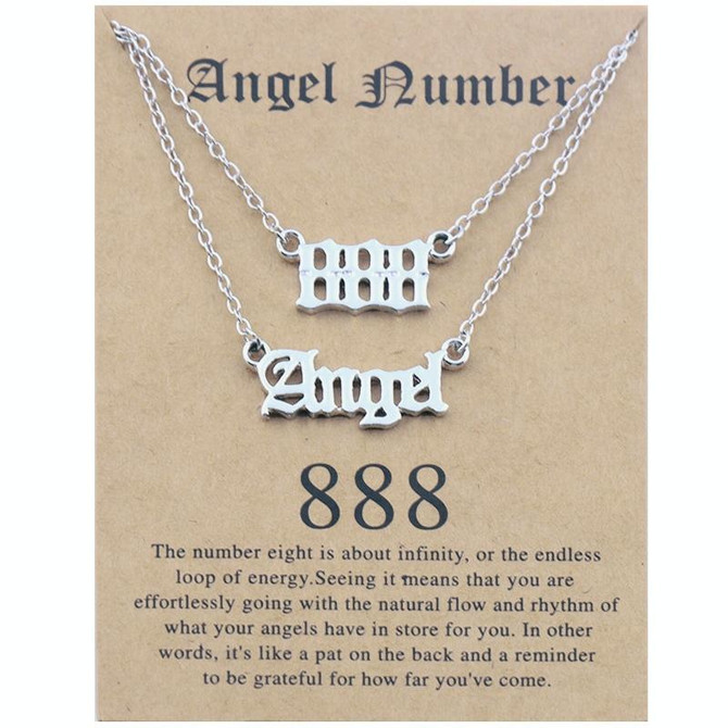 2 In 1 Angel Lucky Numbers Layered Necklace Set Women Collarbone Chain Jewelry, Style: Angel+8 Silver