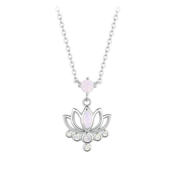 S925 Sterling Silver Platinum Plated Lotus Flower Necklace for Women(SCN520)