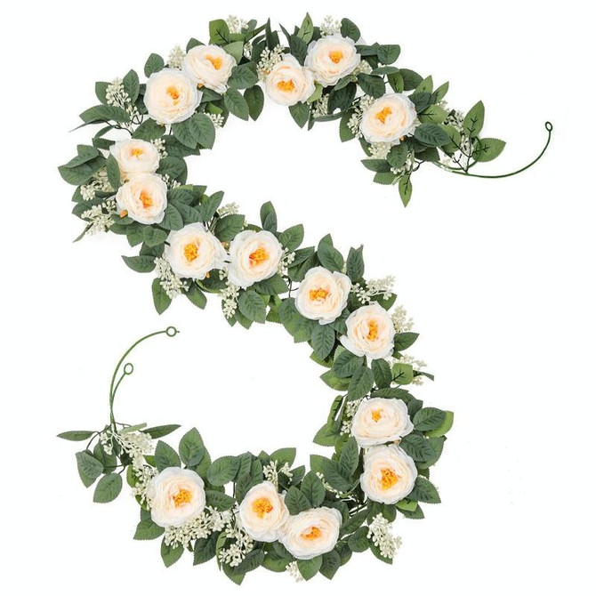 2pcs 2m Simulation Flower Rattan Party Decoration Forest Wedding Arrangement Artificial Rose Rattan(Champagne)