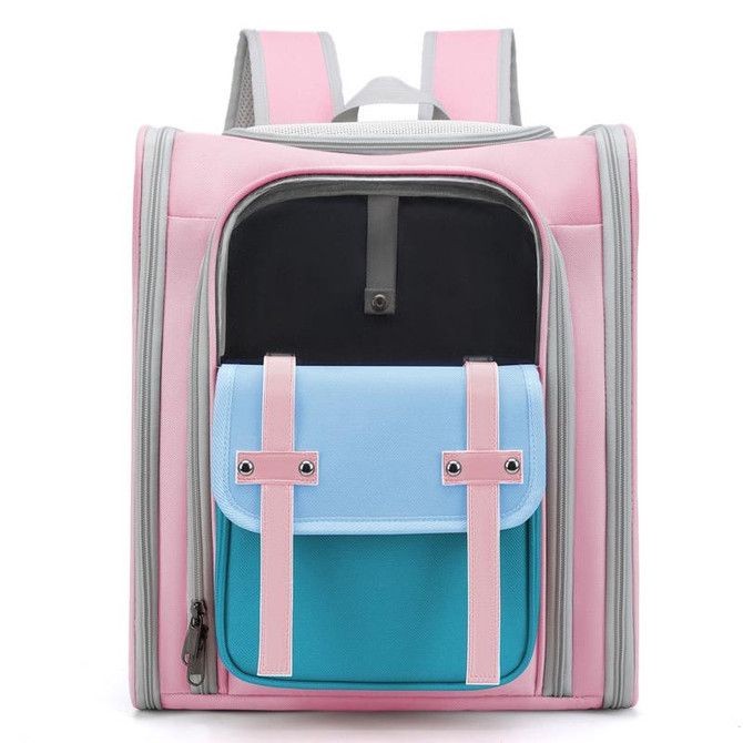 Square Foldable Cats Backpack Pets Outdoor Portable Double Shoulder Bag(Model 8 Pink)