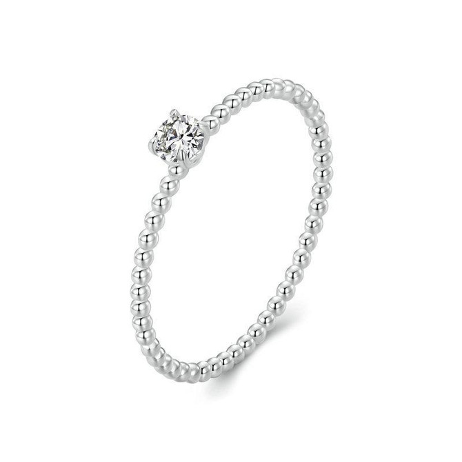 S925 Sterling Silver Platinum Bead Hoop Moissanite Stacking Ring, Size: No.6(MSR046)