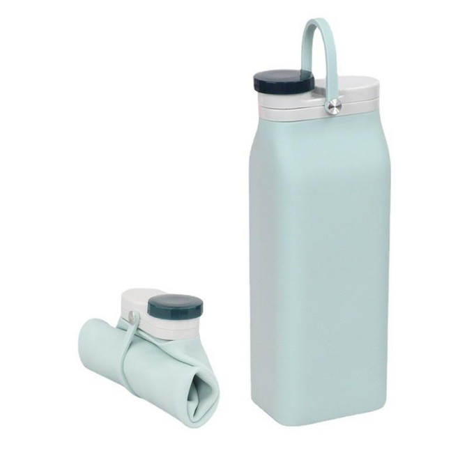 600ml Outdoor Sports Portable Silicone Folding Water Cup Minimalist Travel Large Capacity Milk Bottle(Light Blue)