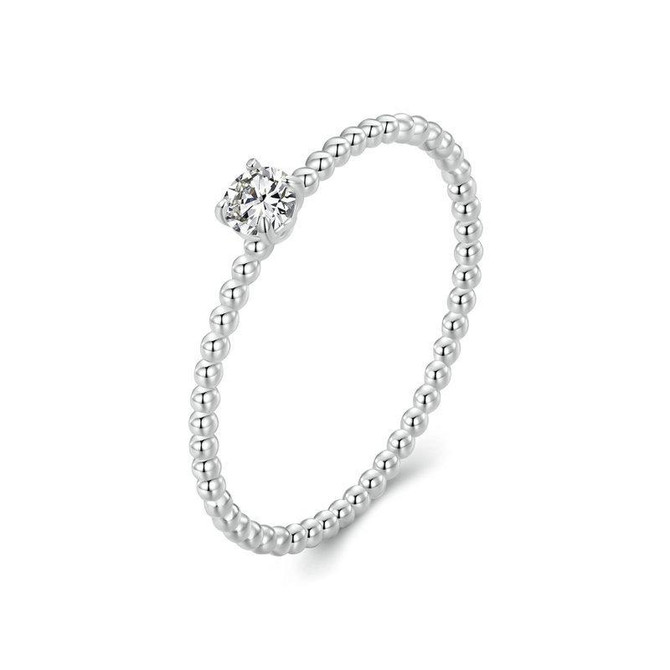 S925 Sterling Silver Platinum Bead Hoop Moissanite Stacking Ring, Size: No.8(MSR046)