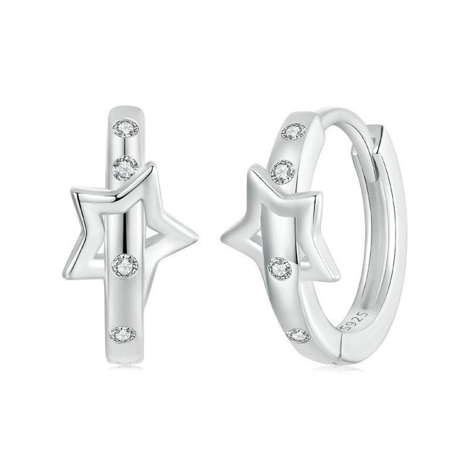 S925 Sterling Silver Platinum-Plated Punk Style Belt Five-Pointed Star Ear Buckle(SCE1726)