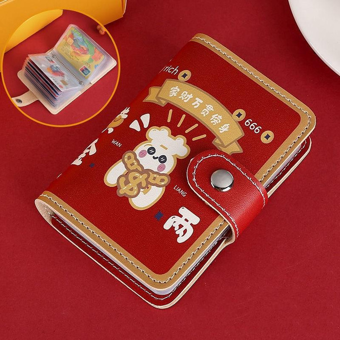 Festive Cartoon Snap-Type Anti-Degaussing Card Holder Lucky Change ID Storage Bag, Color: Red