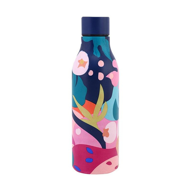 JUNSUNMAY Geometric Patterns Coating 304 Stainless Steel  550ml Water Vacuum Bottle(Dark Blue)