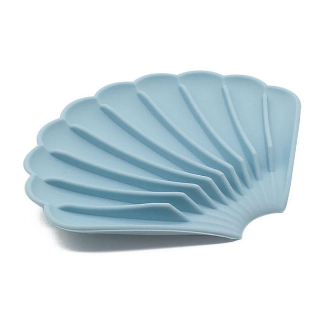 15x12.5x1.5cm Drainable Silicone Soap Box No Hole Deflector Soap Dish Shell Shape Non-Slip Soap Holder(Milk Blue)