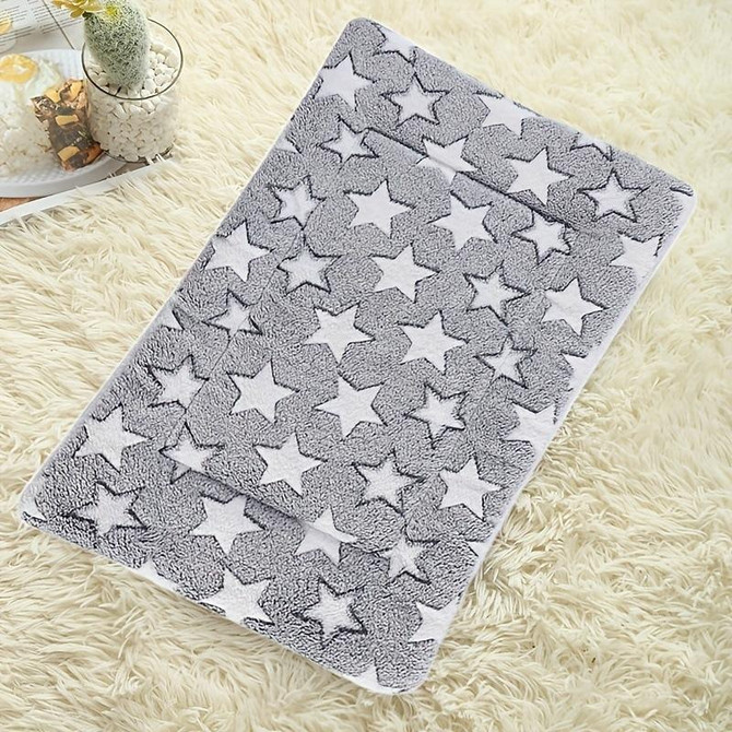 79x60cm Thickened Pet Cushion Cat Dog Blanket Pet Bed(Gray White Stars)