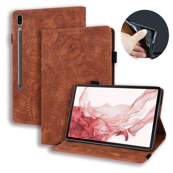 For Samsung Galaxy Tab S9 FE+ Calf Texture Embossed Leather Tablet Case(Brown)