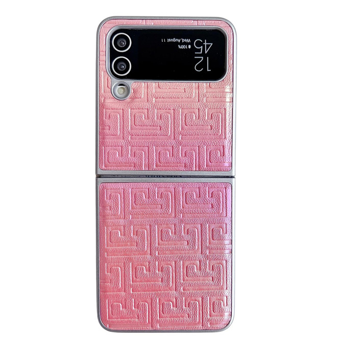 For Samsung Galaxy Z Flip4 5G Pearlescent Paint Gradient Geometric Leather Phone Case(Pink)