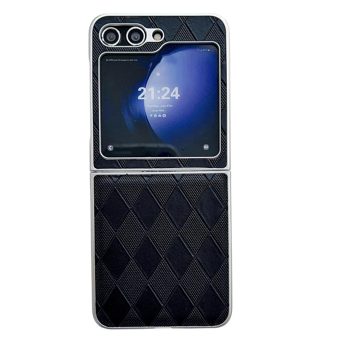 For Samsung Galaxy Z Flip5 5G Pearlescent Paint Diamond Shaped Checkered Leather Phone Case(Black)