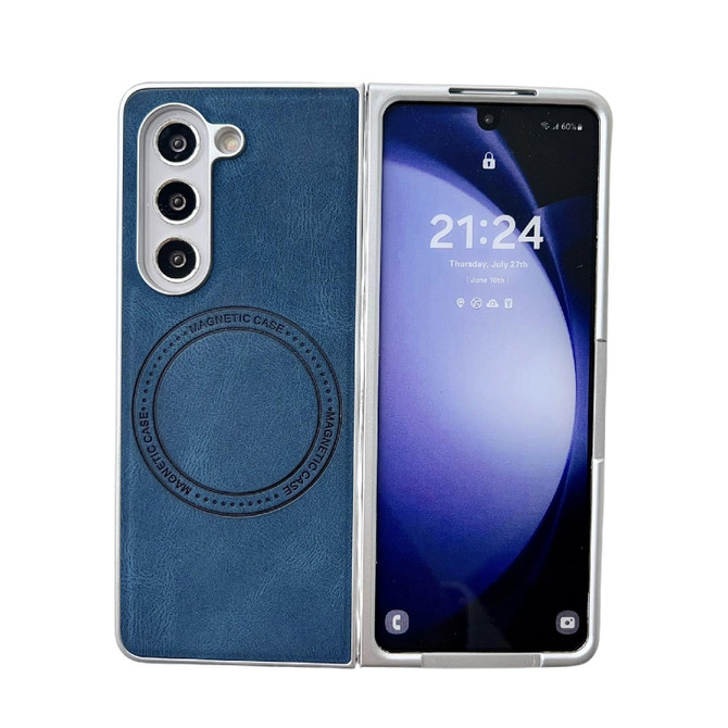 For Samsung Galaxy Z Fold5 Skin Feel Leather Texture MagSafe Pearlescent Paint Shockproof Phone Case(Blue)