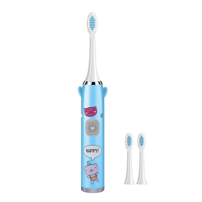 USB Charging Fully Automatic Ultrasonic Cartoon Children Electric Toothbrush, Color: Blue with 3 Heads