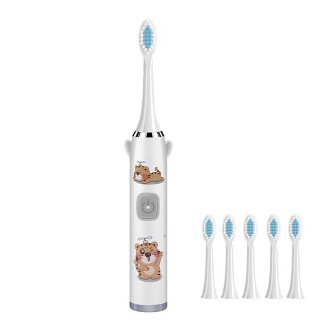 USB Charging Fully Automatic Ultrasonic Cartoon Children Electric Toothbrush, Color: White with 6 Heads