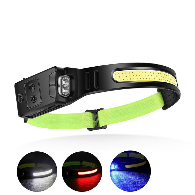 Fluorescent Belt Sensor Headlight Outdoor Running and Cycling Head Torch(White+Blue Light)