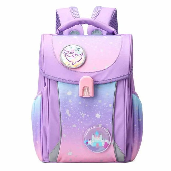 Bopai 66-0162 Large-capacity Cartoon Burden-reducing Waterproof Student Schoolbag(Light Purple)