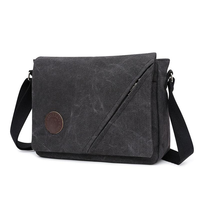 LIJIEBAO Canvas Shoulder Bag Men Casual Messenger Bag Simple Student Schoolbag(Dark Grey)