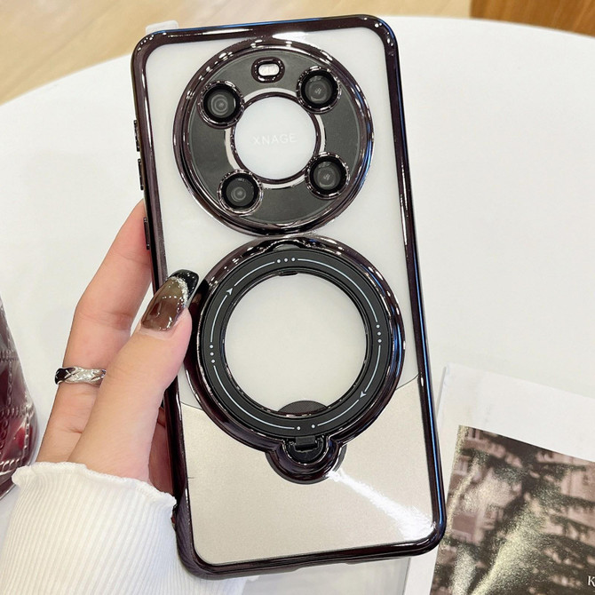 For Huawei Mate 40 Pro Electroplating MagSafe 360 Degree Rotation Holder Shockproof Phone Case(Black)