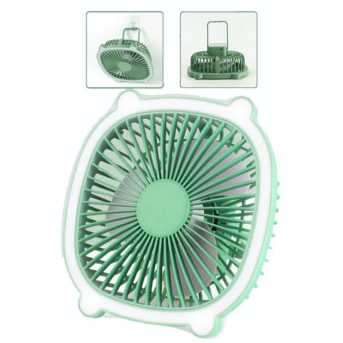 Rechargeable Table Fan With Reading LED Light  3 Wind Speed Adjustment(Green)