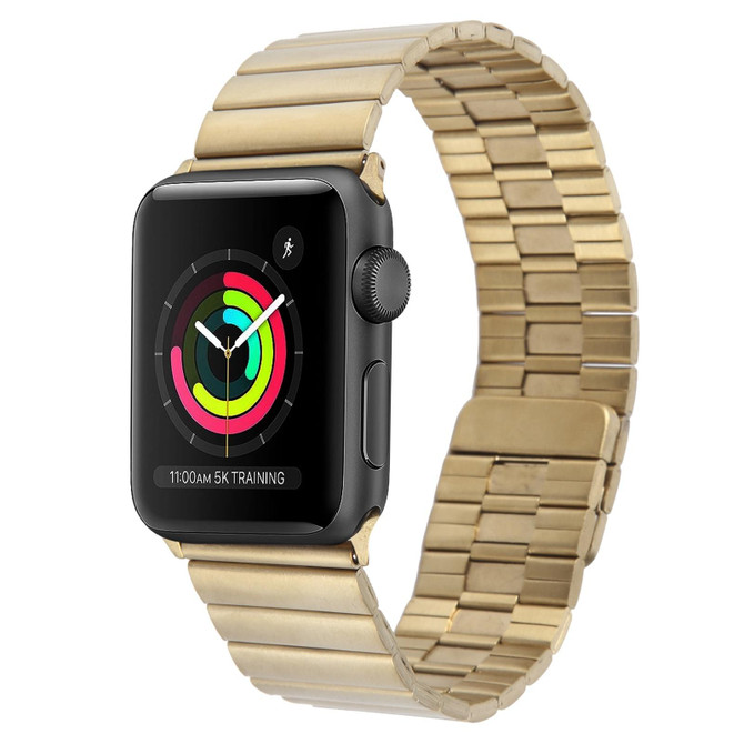 For Apple Watch Series 3 42mm Bamboo Stainless Steel Magnetic Watch Band(Gold)