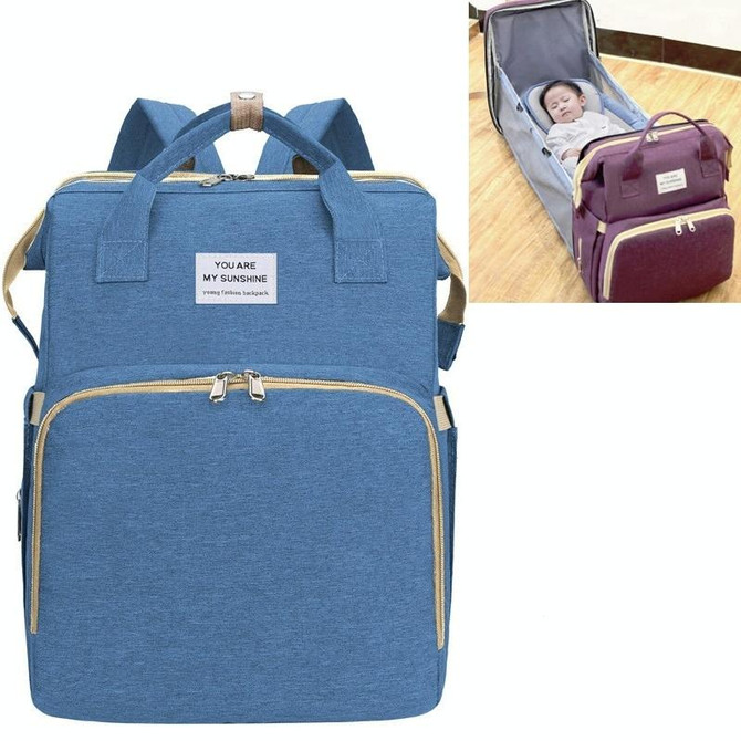 Portable Folding Crib Large Capacity Double Shoulder Mummy Pack Bag(Blue)