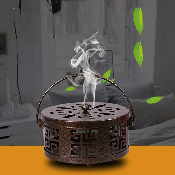 Creative Classical Fireproof Household Mosquito-Resistance Incense Tray Mosquito-repellent Incense Holder with Cover(Bronze)