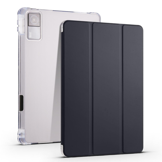 For Xiaomi Redmi Pad 10.61 3-folding Transparent TPU Smart Leather Tablet Case with Pen slot(Black)