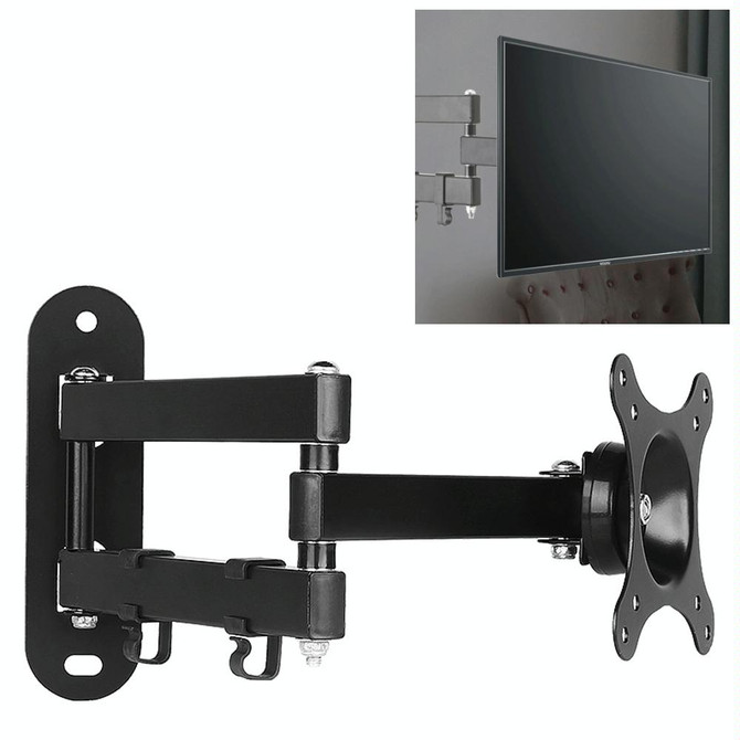 14-27 inch Universal Horizontal Vertical Screen Installable Rotatable Retractable Computer Monitor Three Arms Wall Mount Bracket