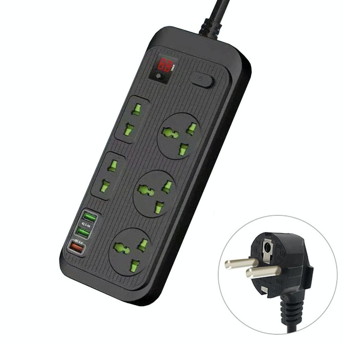 T17 3000W High-power 24-hour Smart Timing Socket QC3.0 USB Fast Charging Power Strip Socket, Cable Length: 2m, EU Plug(Black)