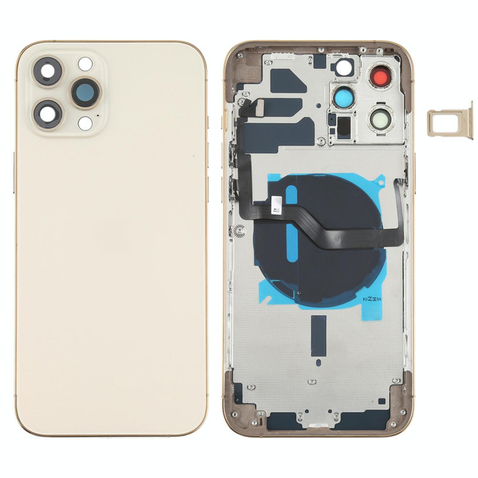 Battery Back Cover (with Side Keys & Card Tray & Power + Volume Flex Cable & Wireless Charging Module) for iPhone 12 Pro Max(Gold)