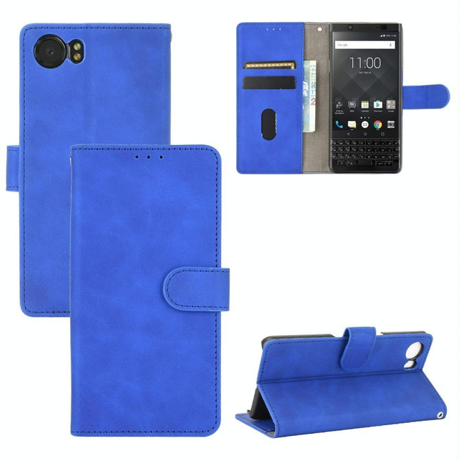 For BlackBerry Keyone Solid Color Skin Feel Magnetic Buckle Horizontal Flip Calf Texture PU Leather Case with Holder & Card Slots & Wallet(Blue)