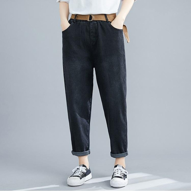 Literary And Casual Loose Wild Thin Straight Distressed Jeans Trousers Old Pants (Color:Black Size:XL)